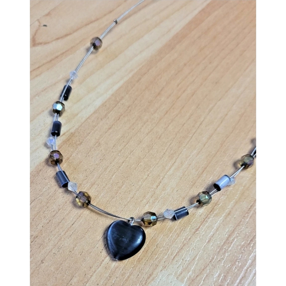 Y2K hematite heart beaded necklace